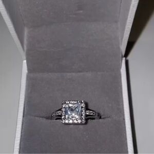 Classic Square Halo Cubic Zirconia Ring in Silver